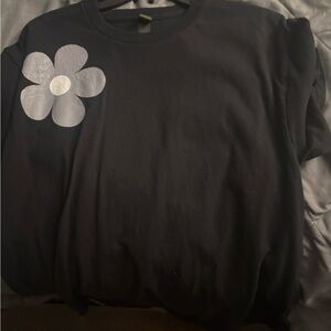 Black T-Shirt with White Flower Design